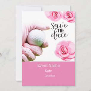 Invitation Boule de golf avec fleur rose pour tournoi féminin