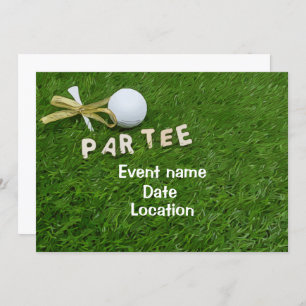 Invitation Boule de golf et tee avec ruban doré Par Tee