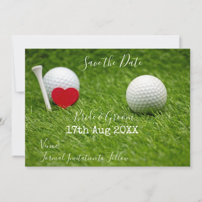 Invitation Boule de golf et tee Sauvez la date avec amour sur (Devant)