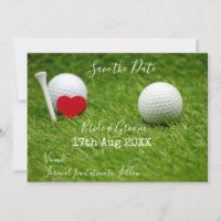 Boule de golf et tee Sauvez la date avec amour sur