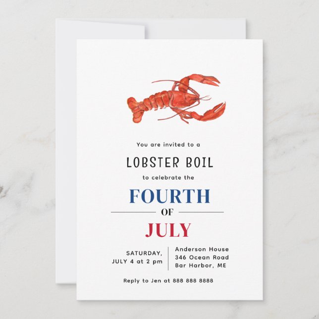 Invitation Boule de homard 4 juillet fête (Devant)