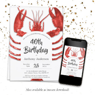 Invitation Boule de homard blanc rouge sur mesure fête d'anni