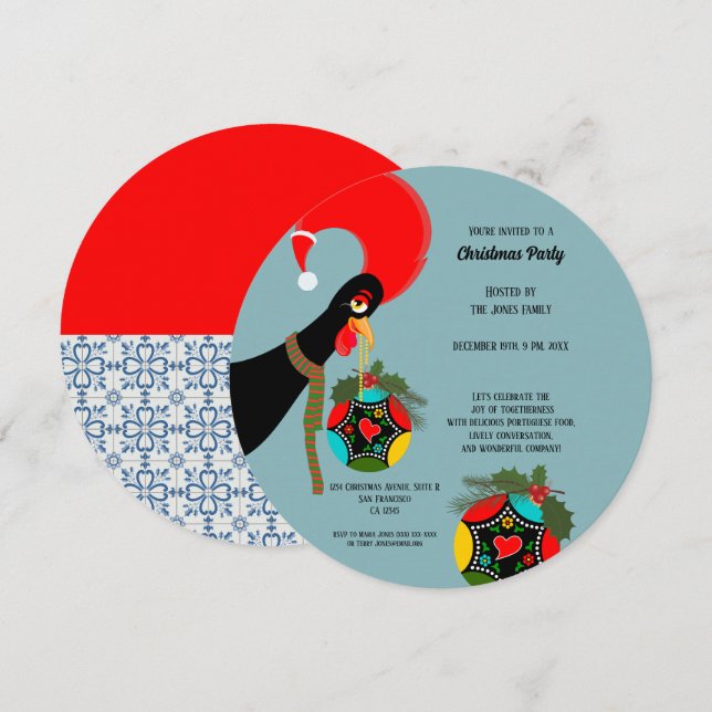 Invitation Boule de Noël Coq Portugais pour la fête de Noël (Devant / Derrière)