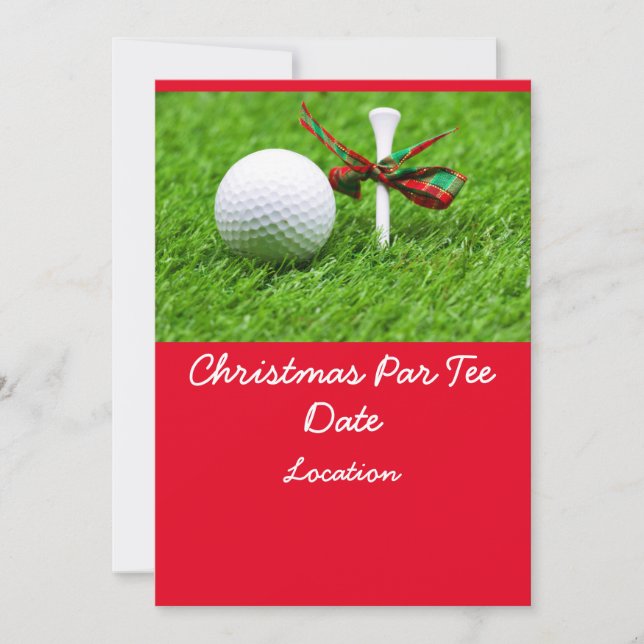 Invitation Boule de Noël de golf avec ruban de Noël et tee (Devant)