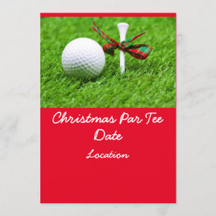 Invitation Boule de Noël de golf avec ruban de Noël et tee
