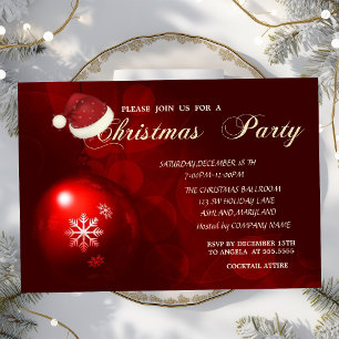 Invitation Boule de Noël rouge, chapeau de Père Noël, Noël de