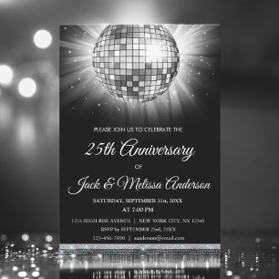 Invitation Boule disco argentée pour fête d'anniversaire de m