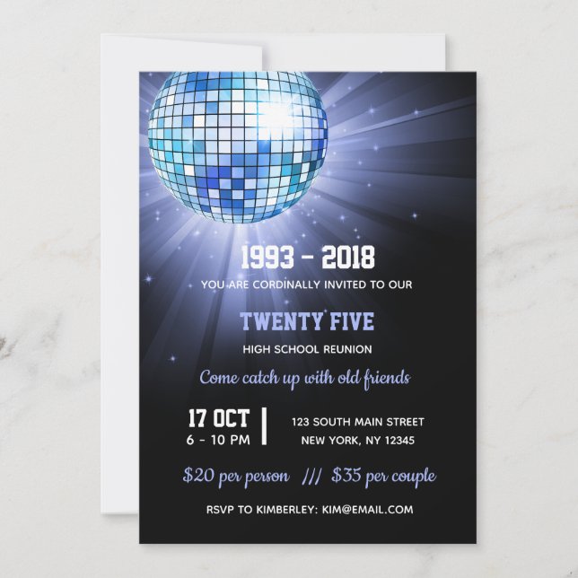 Invitation Boule disco bleu (Devant)