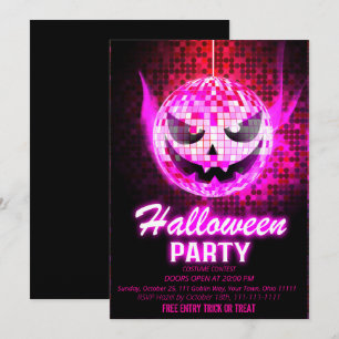 Invitation Boule disco Citrouille Rose Néon Halloween
