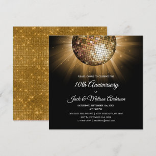Invitation Boule disco dorée pour fête d'anniversaire de mari