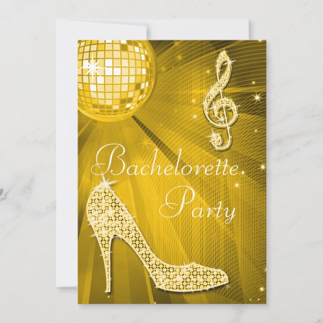 Invitation Boule Disco et talons d'étincelle Bachelorette Or (Devant)