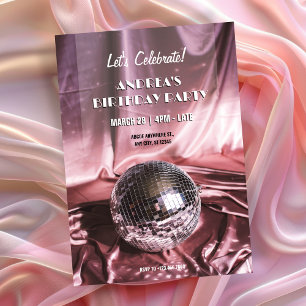 Invitation Boule disco fête soie rose