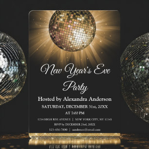 Invitation Boule Disco Gold du Nouvel An 2024