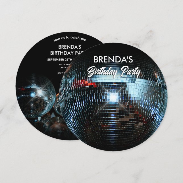 Invitation Boule disco lumières fête  (Devant / Derrière)