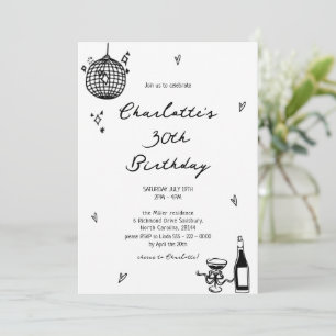 Invitation Boule disco moderne Hand Drawn 30e anniversaire