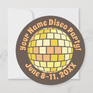 Invitation Boule disco Or Rétro PERSONALISÉE
