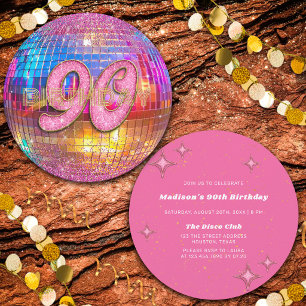 Invitation Boule disco Paillettes Or Rose Fête d'anniversaire
