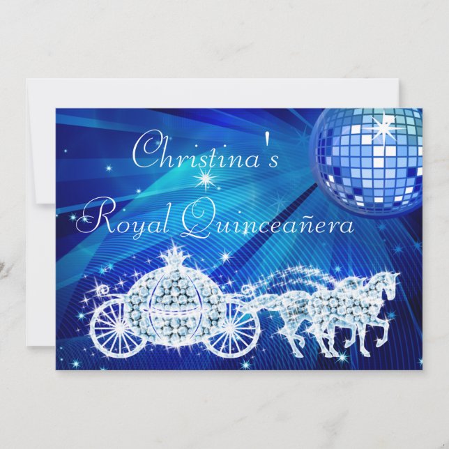 Invitation Boule Disco, Princesse Coach & Chevaux Quinceañera (Devant)