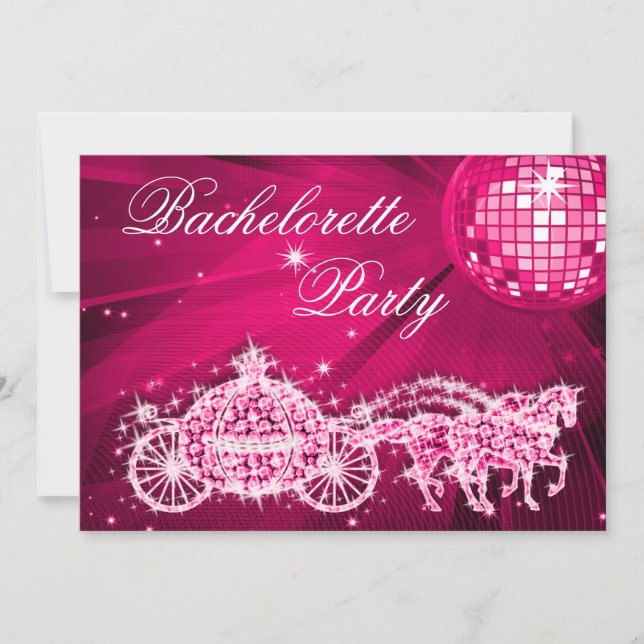 Invitation Boule Disco, Princesse Coach & Horses Bachelorette (Devant)
