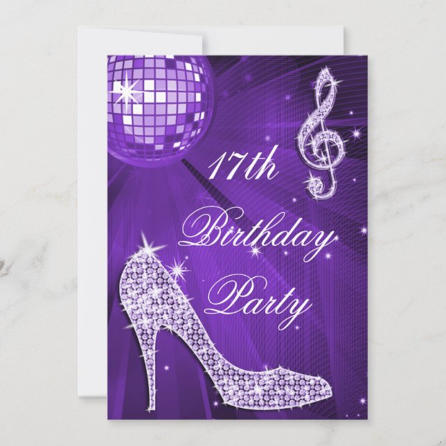 Invitation Boule Disco Purple Heels 17e anniversaire (Devant)