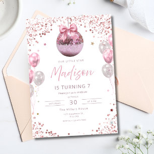 Invitation Boule disco rose Anniversaire Filles Arc brillant