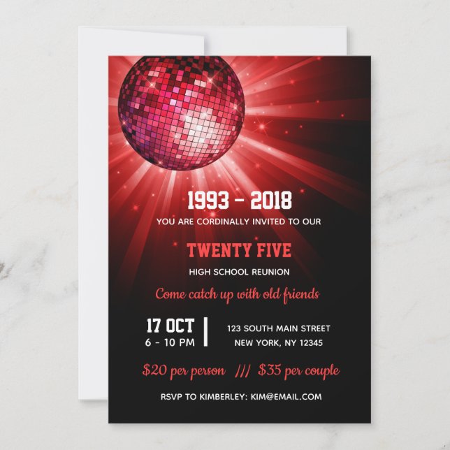 Invitation Boule disco rouge (Devant)