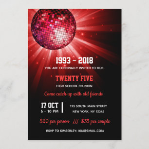Invitation Boule Disco rouge