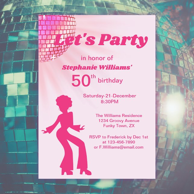 Invitation Boule Disco super Pink Purple Womans 50e anniversa (Créateur téléchargé)