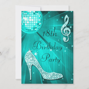 Invitation Boule Disco turquoise et talons d'étincelles 18e a
