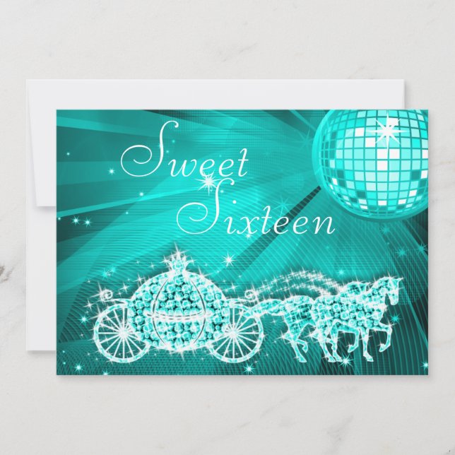 Invitation Boule Disco turquoise, Princesse Coach & Chevaux S (Devant)