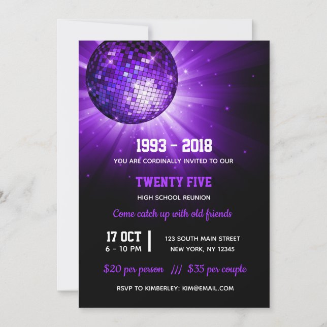 Invitation Boule disco violet (Devant)