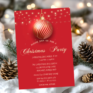 Invitation Boule d'or, Lumières à cordes Société fête de Noël
