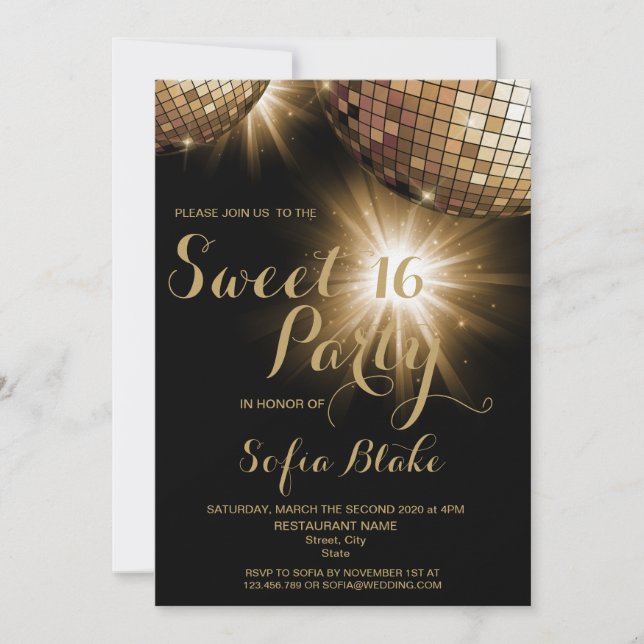 Invitation Boule Gold Disco Moderne tendance (Devant)