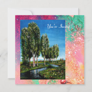 Invitation BOULEAUX EN TOSCANE, rose vert or scintille