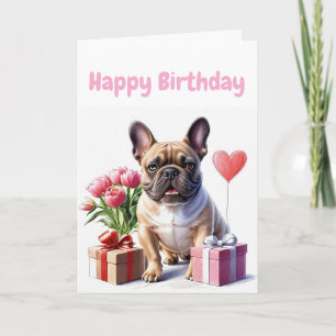Invitation Bouledogue français avec des fleurs Birthday Bulld