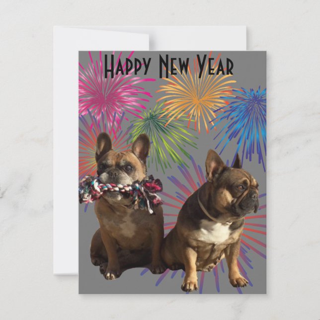 Invitation Bouledogue français Nouvel An French Bulldog (Devant)