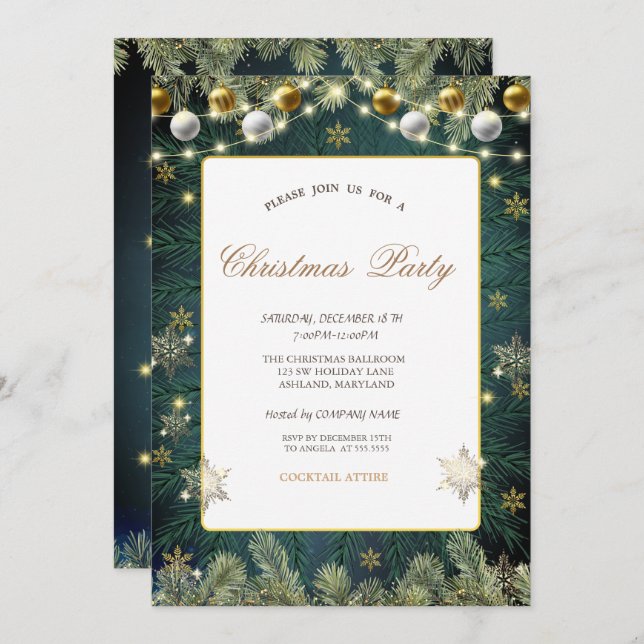 Invitation Boules, Branches, Snowflakes (Devant / Derrière)