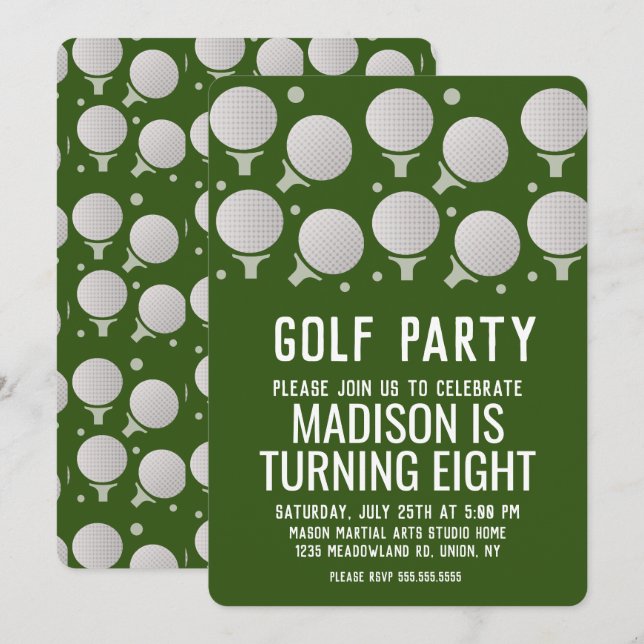 Invitation Boules de Golf Modernes Fête d'Anniversaire Verte (Devant / Derrière)