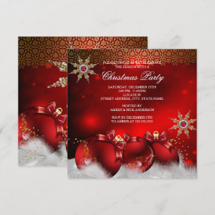 Invitation Boules de houx argentées rouges Ornements de Noël