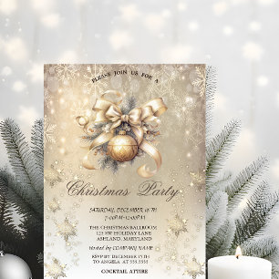Invitation Boules de Noël Arc Flocons de Neige Or