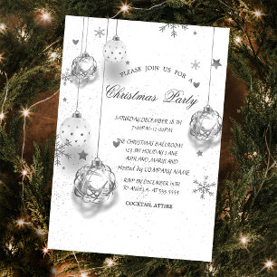 Invitation Boules de Noël argentées blanches Christmas Compan