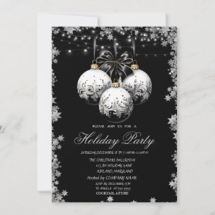 Invitation Boules de Noël blanches chic étoiles fête de fin d