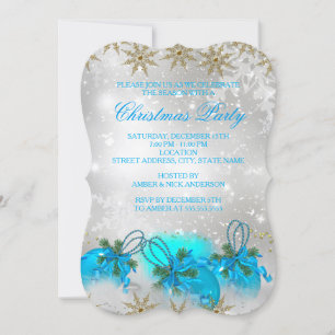 Invitation Boules de Noël Bleu Argent & Or Fête de Noël
