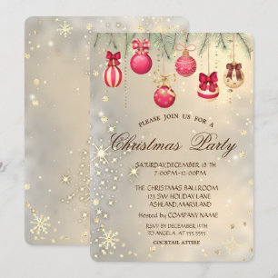 Invitation Boules de Noël, Branches de Sapin Or de Noël