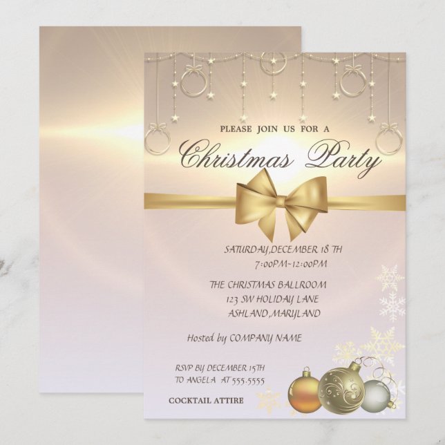 Invitation Boules de Noël brillantes, Fête de Noël d'entrepri (Devant / Derrière)
