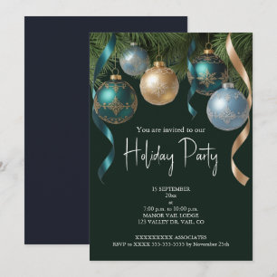 Invitation Boules de Noël dorées élégantes Fête de l'Arbre de