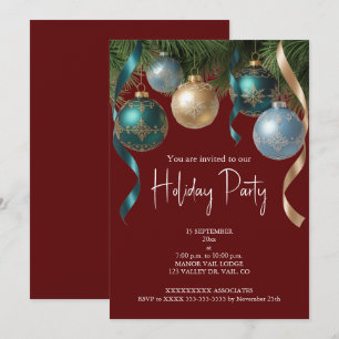 Invitation Boules de Noël dorées élégantes Fête de l'arbre de