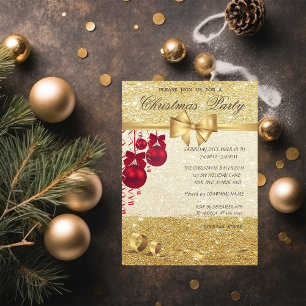 Invitation Boules de Noël Élégantes, Brillantes, Fête de Noël