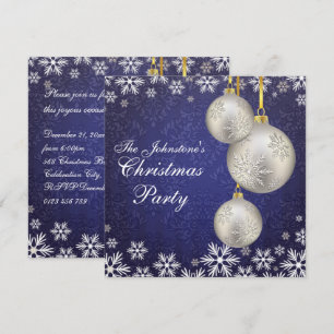 Invitation Boules de Noël en argent platine bleu