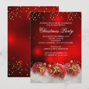 Invitation Boules de Noël en or rouge Fête de Noël